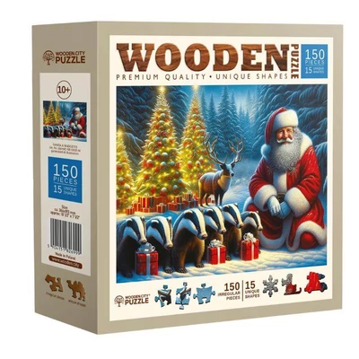 Wooden City NB0602-M - Mikulás és a borzok - 150 db-os fa puzzle