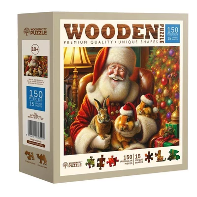Wooden City NB0604-M - Mikulás nyuszikkal - 150 db-os fa puzzle