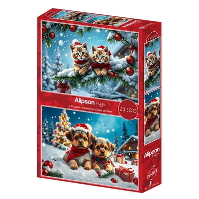 Alipson 50260 - Christmas Kittens and Puppies - 2 x 500 db-os puzzle