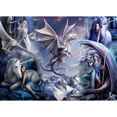 Bluebird 90036 - Anne Stokes - Silver Dragon Collage - 1500 db-os puzzle