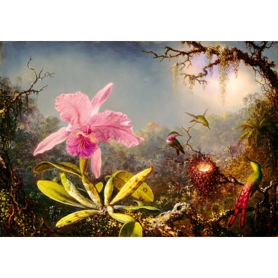 Bluebird Art by 60097 - Martin Johnson Heade - Cattleya Orchid and Three Hummingbirds, 1871 - 1000 db-os puzzle