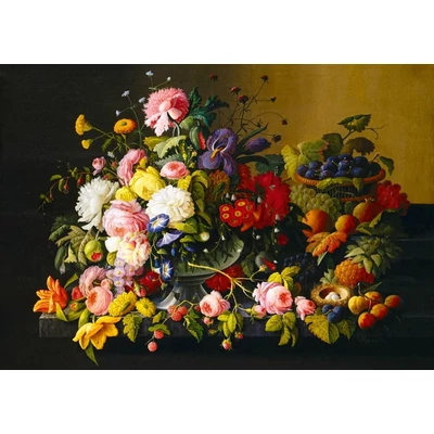 Bluebird Art by 60030 - Severin Roesen - Still Life - Flowers and Fruit 1855 - 1000 db-os puzzle