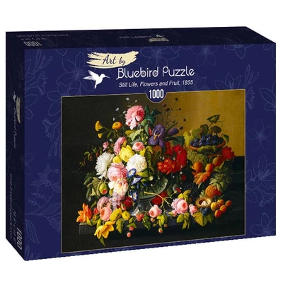 Bluebird Art by 60030 - Severin Roesen - Still Life - Flowers and Fruit 1855 - 1000 db-os puzzle