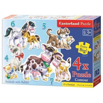 Castorland B-04218 - Sziluett puzzle - Állatok és kicsinyeik - 4,5,6,7 db-os puzzle