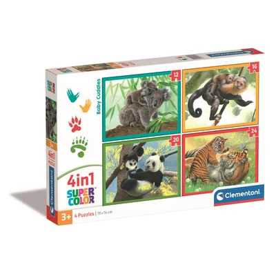 Clementoni 21532 - Állatok - 4 az 1-ben Szuper színes puzzle (12,16,20,24 db-os)