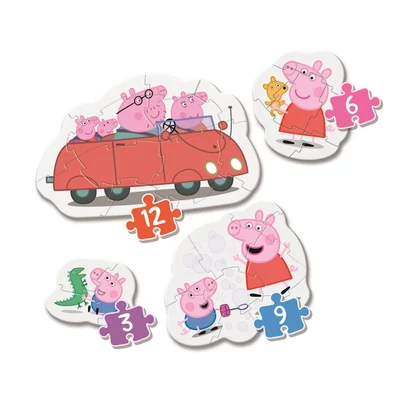 Clementoni 20829 - 4 az 1-ben Bébi sziluett puzzle - Peppa malac - 3,6,9,12 db-os puzzle