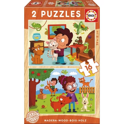 Educa 17618 - Háziállatok - 2 x 16 db-os fa puzzle