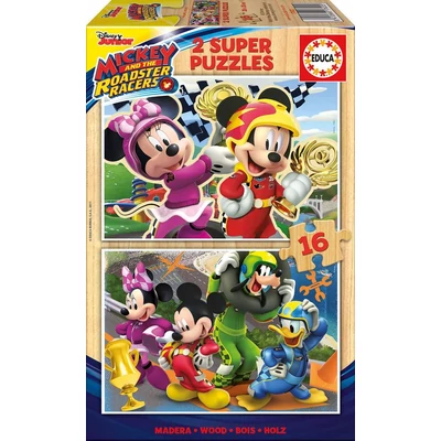 Educa 17622 - Mickey Mouse és barátai - 2 x 16 db-os fa puzzle