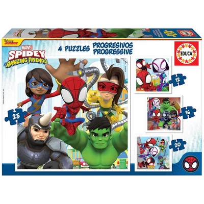 Educa 19295 - Spidey és barátai - 4 az 1-ben puzzle (6,9,12,16 db-os) puzzle