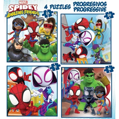 Educa 19295 - Spidey és barátai - 4 az 1-ben puzzle (12,16,20,25 db-os) puzzle