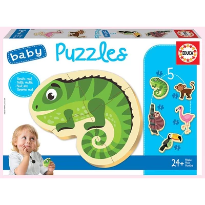 Educa 18587 - Baby sziluett puzzle - Trópusi állatok - 3,4,5 db-os puzzle