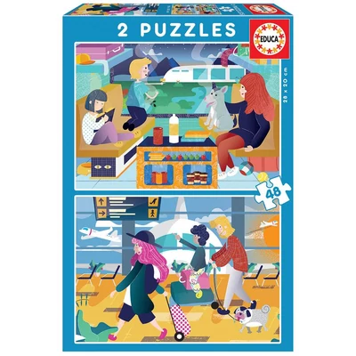 Educa 18604 - A repülőtéren és a vonaton - 2 x 48 db-os puzzle