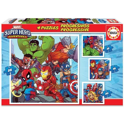 Educa 18647 - Super Hero Adventures - 4 az 1-ben puzzle (12,16,20,25 db-os) puzzle