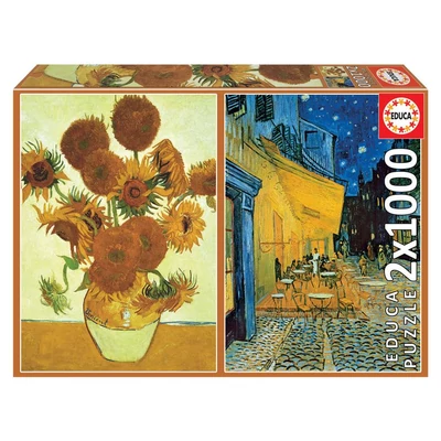 Educa 18491 - Napraforgók + Éjjeli kávézó, Van Gogh - 2 x 1000 db-os puzzle