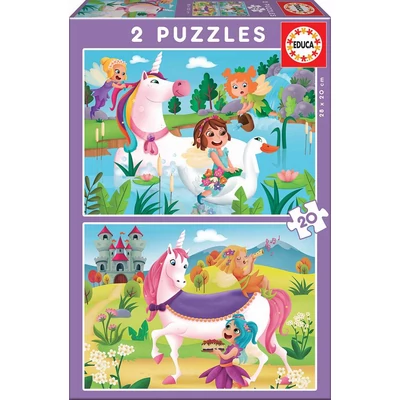 Educa 18064 - Egyszarvú és tündérek - 2 x 20 db-os puzzle
