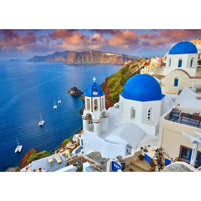 Enjoy Puzzle - 1086 - Santorini View with Boats, Greece - 1000 db-os puzzle