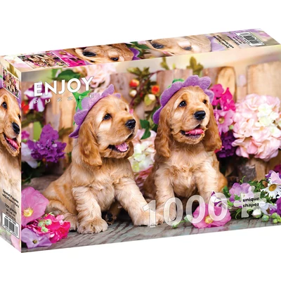 Enjoy 1263 - Spaniel Puppies with Flower Hats - 1000 db-os puzzle