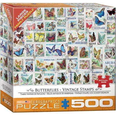 EuroGraphics 8500-5356 - Vintage Stamps - Butterflies - 500 db-os puzzle