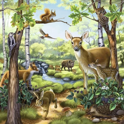 Ravensburger 09265 - Állatok az erdőben, állatkertben és a ház körül - 3 x 49 db-os puzzle