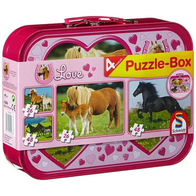 Schmidt 55588 - Pferde Puzzle-Box - 2x26+2x48 db-os puzzle fém bőröndben