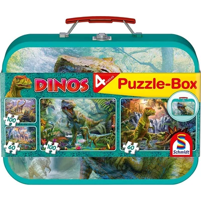 Schmidt 56495 - Dinosaurs Puzzle-Box - 2x60+2x100 db-os puzzle fém bőröndben