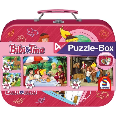 Schmidt 56509 - Bibi &amp;amp; Tina Puzzle-Box - 2x100+2x150 db-os puzzle fém bőröndben