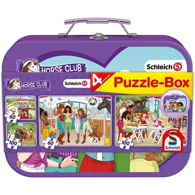 Schmidt 56515 - Horse Club - 2x60+2x100 db-os Schleich puzzle fém bőröndben