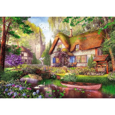 Trefl 10804 - Tea Time - Egy szép faház az erdőben - 1000-db-os Premium Plus puzzle