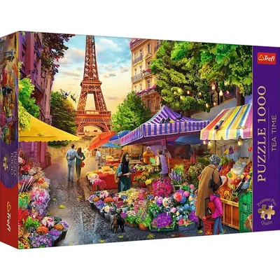 Trefl 10799 - Tea Time - Virágpiac, Párizs - 1000-db-os Premium Plus puzzle