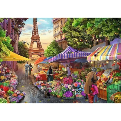 Trefl 10799 - Tea Time - Virágpiac, Párizs - 1000-db-os Premium Plus puzzle