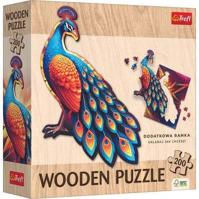 Trefl 94160 - Páva - 200 db-os Wooden Contour Fa Puzzle