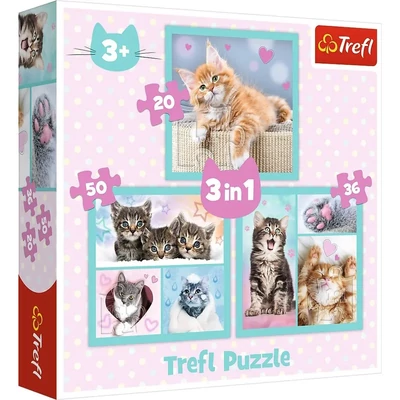 Trefl 34862 - Cuki cicák - 3 az 1-ben puzzle (20,36,50 db-os)