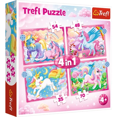 Trefl 34389 - Csodás Egyszarvúak - 4 az 1-ben puzzle (35,48,54,70 db-os)