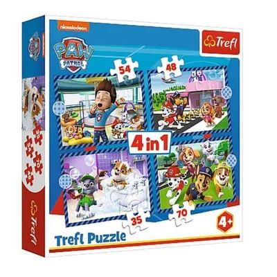 Trefl 34650 - Mancs őrjárat - Doggy things - 4 az 1-ben puzzle (35,48,54,70 db-os)