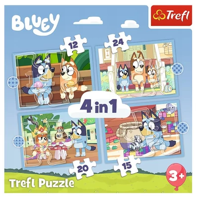 Trefl 34637 - Bluey világa - 4 az 1-ben (12, 15, 20, 24 db-os) puzzle