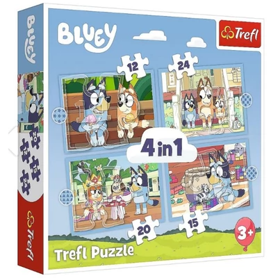 Trefl 34637 - Bluey világa - 4 az 1-ben (12, 15, 20, 24 db-os) puzzle