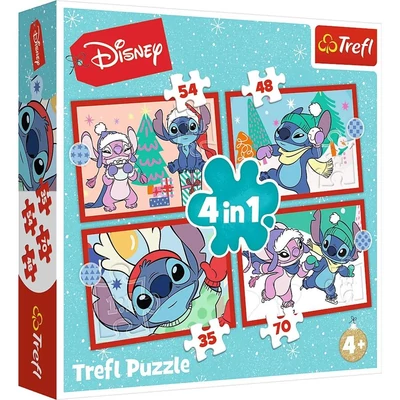 Trefl 94130 - Stitch karácsonya - 4 az 1-ben (35,48,54,70 db-os) puzzle