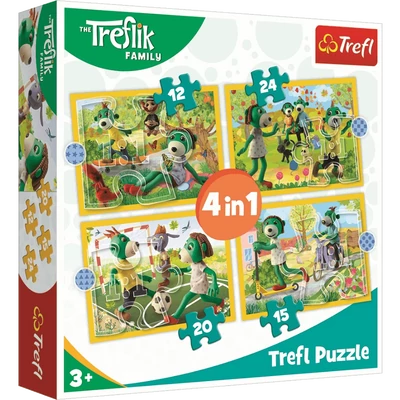 Trefl 34358 - A Treflik család együtt szórakozik - 4 az 1-ben (12, 15, 20, 24 db-os) puzzle