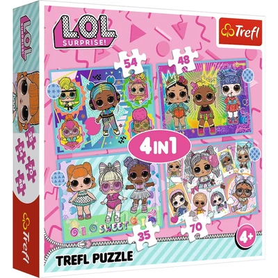Trefl 34613 - LOL Surprise - Találkozz a babákkal - 4 az 1-ben puzzle (12,15,20,24 db-os)