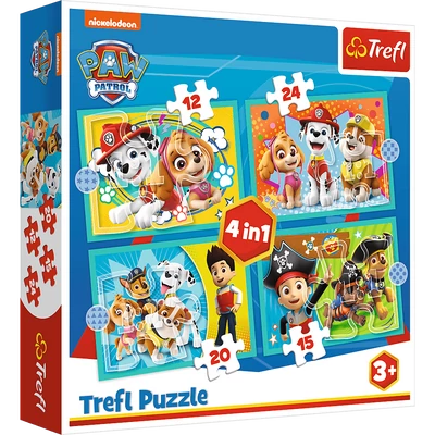 Trefl 34346 - Mancs őrjárat - Boldog csapat - 4 az 1-ben (12, 15, 20, 24 db-os) puzzle