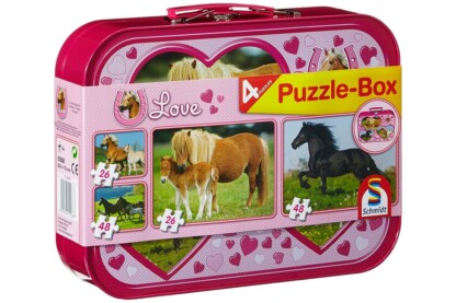 Schmidt 55588 - Pferde Puzzle-Box - 2x26+2x48 db-os puzzle fém bőröndben
