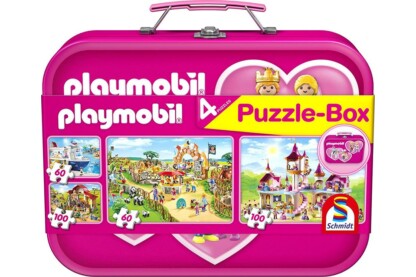 Schmidt 56498 - Pink  Playmobil Puzzle-Box - 2x60+2x100 db-os puzzle fém bőröndben