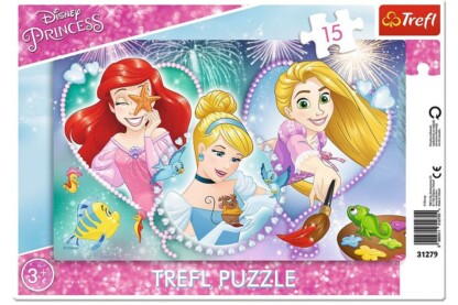 Trefl 31279 - Disney Princess - Mosolygós hercegnők - 15 db-os keretes puzzle
