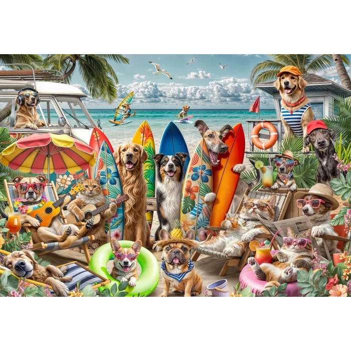 Bluebird 91023 - Dogs and Cats at the Beach - 2000 db-os puzzle