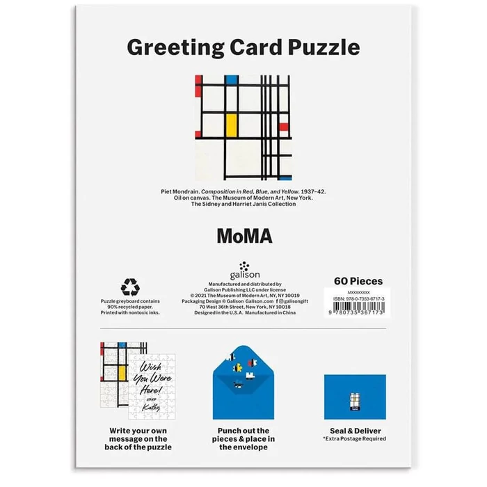 Galison 67173 - MoMA Mondrian - 60 db-os Képeslap puzzle