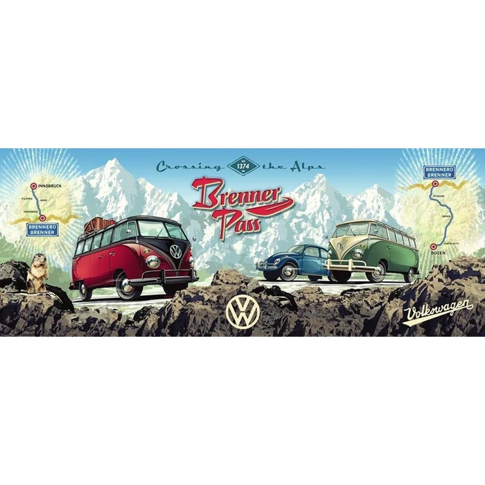 Ravensburger 12000443 - Panoráma puzzle - Volkswagennel az Alpokon át - 1000 db-os puzzle