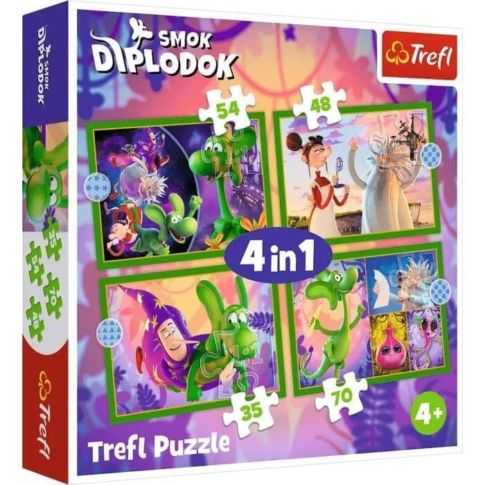 Trefl 34663 - A diplodocus sárkány világa - 4 az 1-ben (35,48,54,70 db-os) puzzle