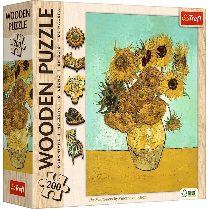 Trefl 20249 - Van Gogh - Napraforgók - 200 db-os Wooden Contour Fa Puzzle