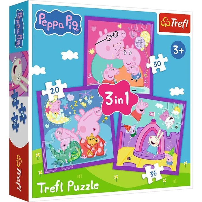 Trefl 34893 - Peppa malac - 3 az 1-ben (20, 36, 50 db-os) puzzle