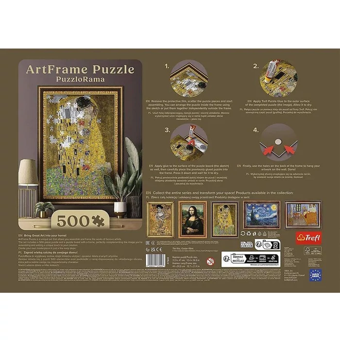 Trefl 37542 - A csók, Klimt - 500 db-os puzzle kerettel